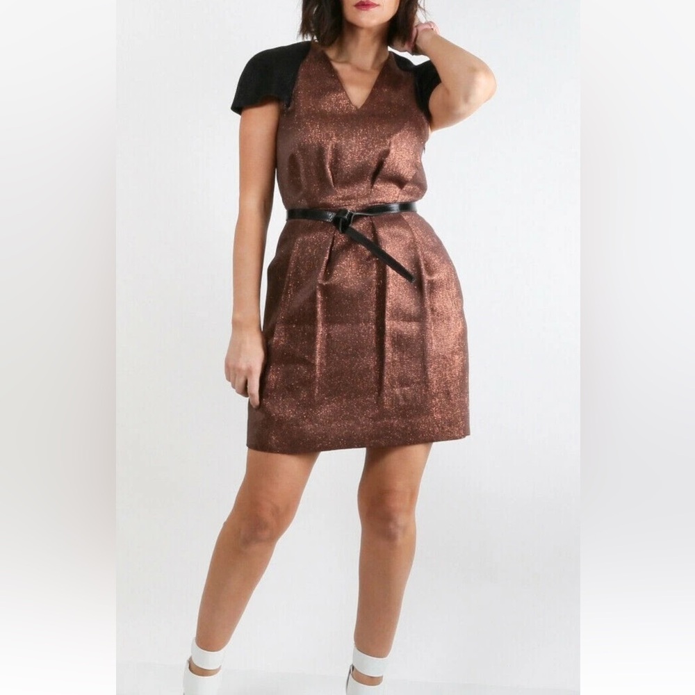 3.1 PHILLIP LIM Brown Black Cap Sleeve Sheath Mini Dress Size 2 - S/M